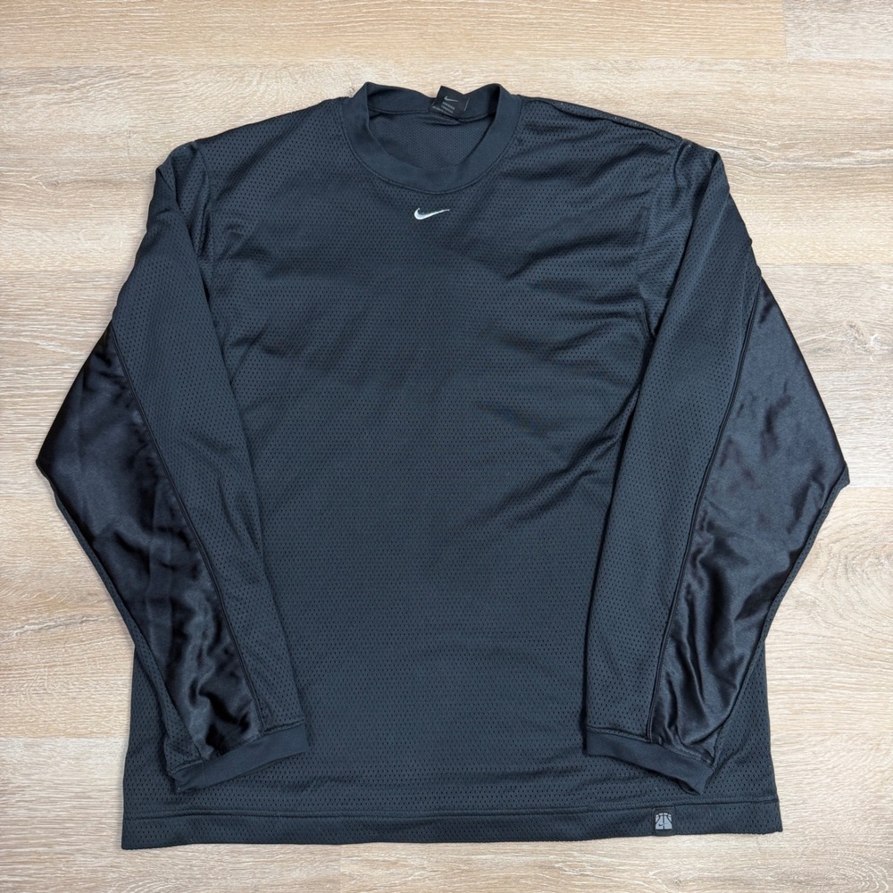 Vintage Nike Mens Mesh Long Sleeve Basketball Shirt Black Size M Center Swoosh